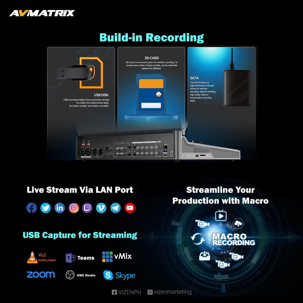 AVMATRIX SHARK S8X PLUS 8-Channel SDI/HDMI Portable Video Switcher with 17.3"" Display