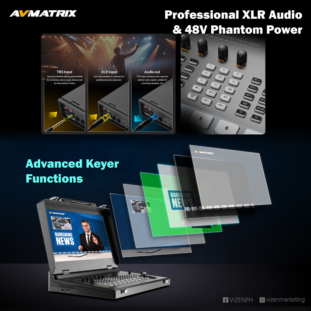 AVMATRIX SHARK S8X PLUS 8-Channel SDI/HDMI Portable Video Switcher with 17.3"" Display