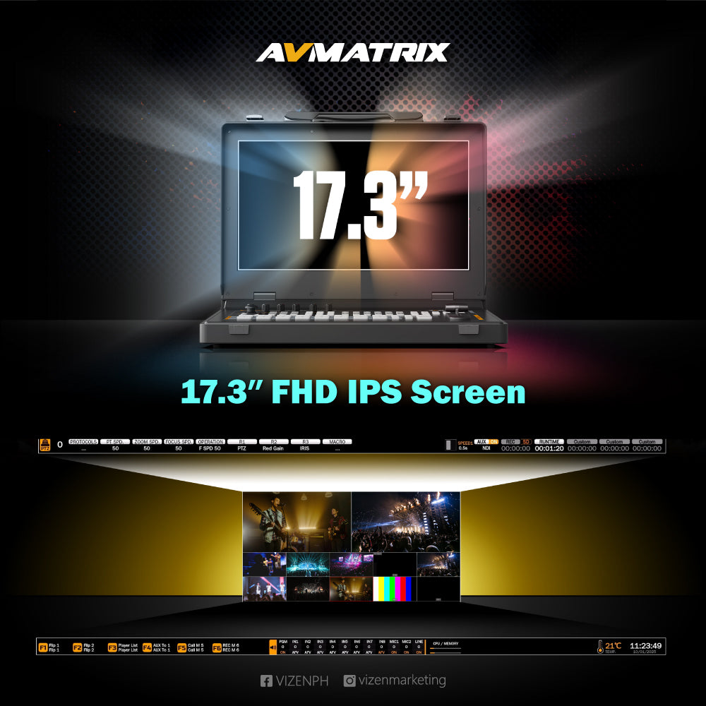 AVMATRIX SHARK S8X PLUS 8-Channel SDI/HDMI Portable Video Switcher with 17.3"" Display