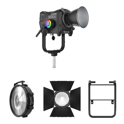 Aputure STORM 1000c Cine Kit with Skid Support, Fresnel, and Barndoors