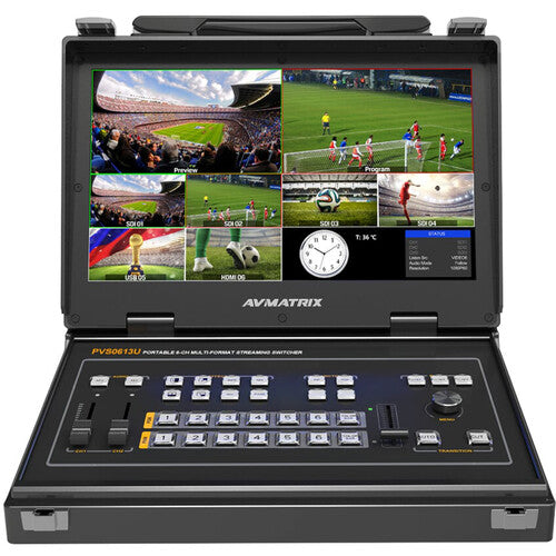AVMATRIX Portable 6-Ch SDI/HDMI Multi-Format Streaming Switcher with 13.3" Display (PVS0613U))