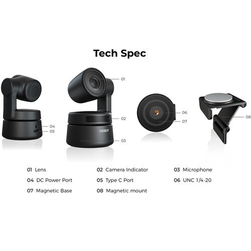OBSBOT Tiny AI-Powered PTZ Webcam (Black)
