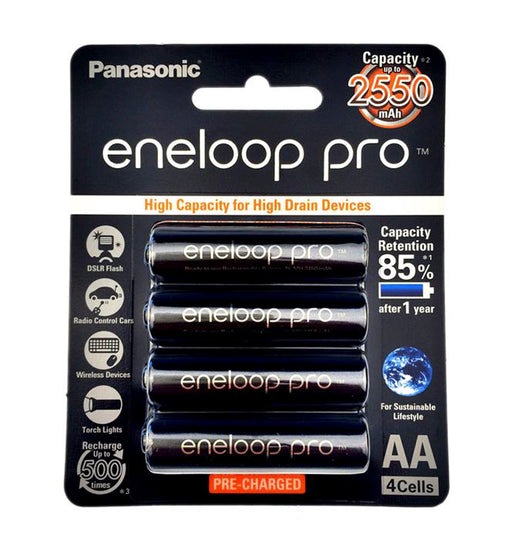 Panasonic Eneloop Pro BK-3HCCE 4BT AA Rechargeable Battery Pack of 4 (Black)