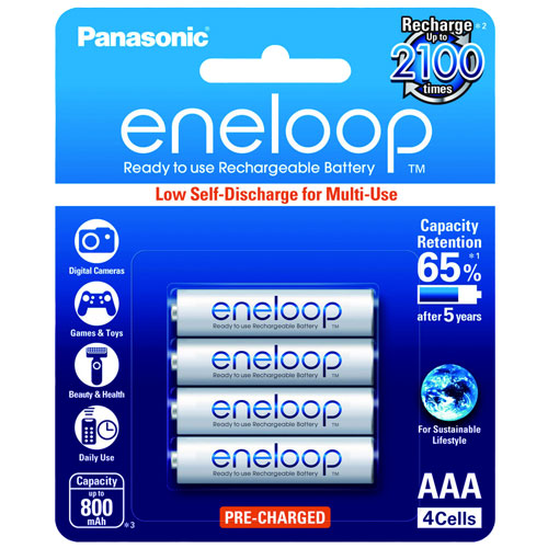 Panasonic eneloop BK-4MCCE-4BT AAA Rechargeable Battery Pack of 4 (White)